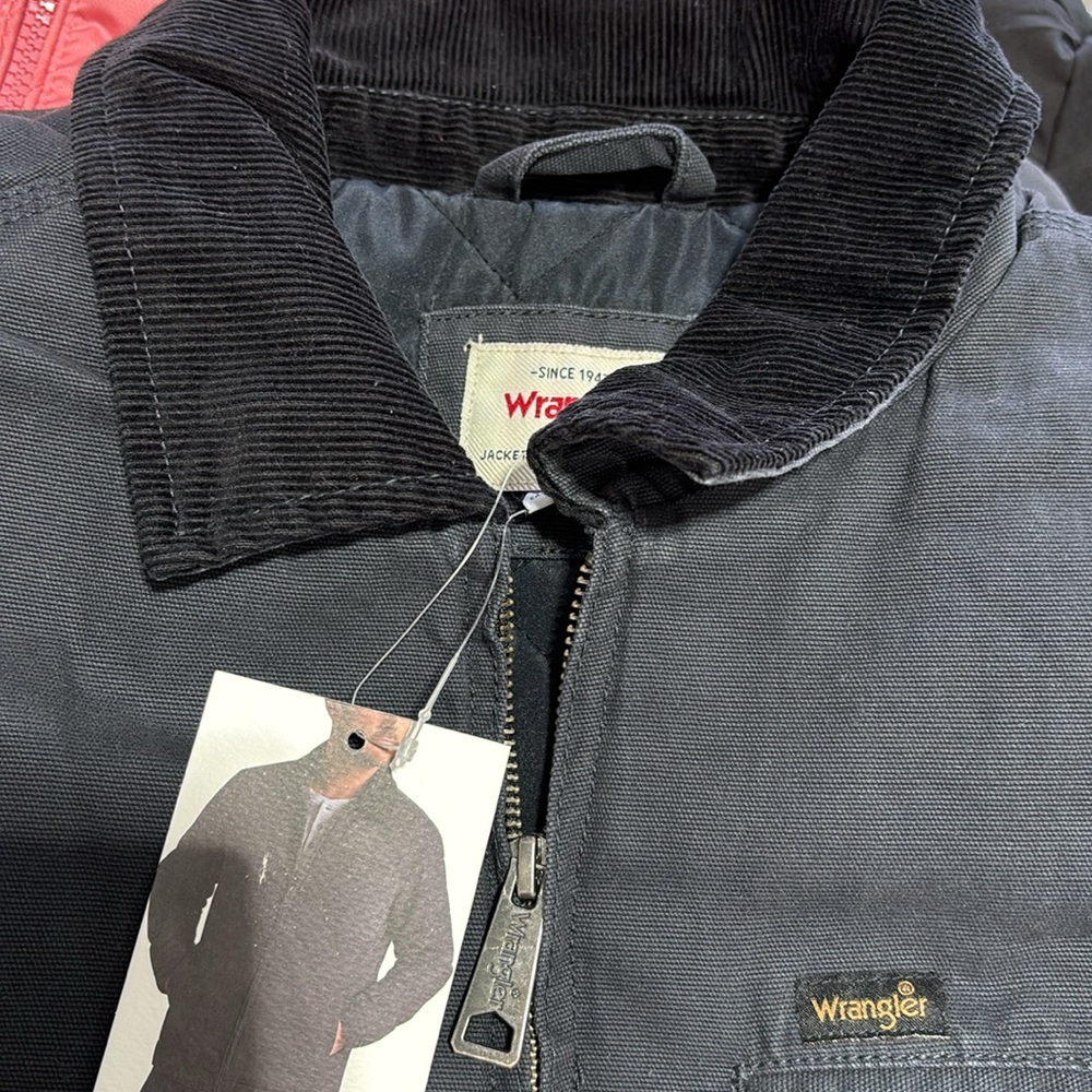 Wrangler Men's Workwear Jacket Quilted Lining Corduroy Collar GREY,Size S/M/L/XL - Picture 4 of 10